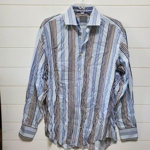TD Thomas Dean long sleeve button up dress shirt mens size M 100 cotton collar